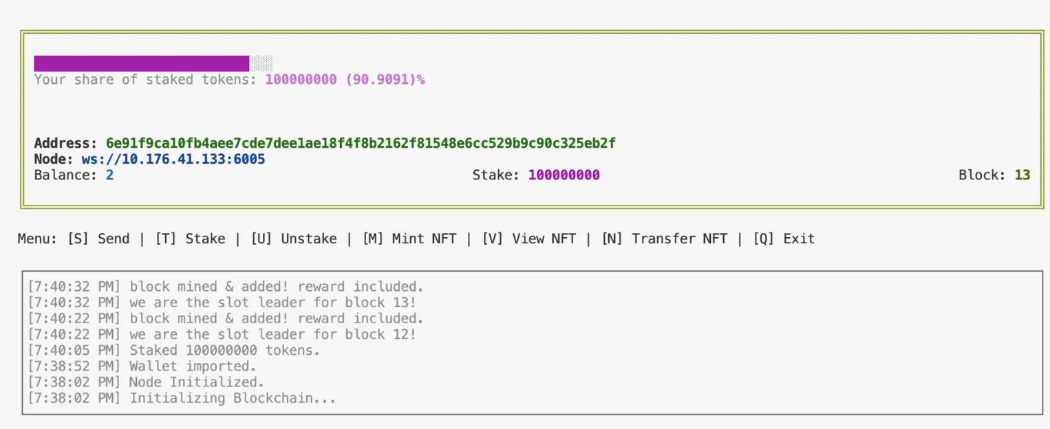 Distributed blockchain node screenshot