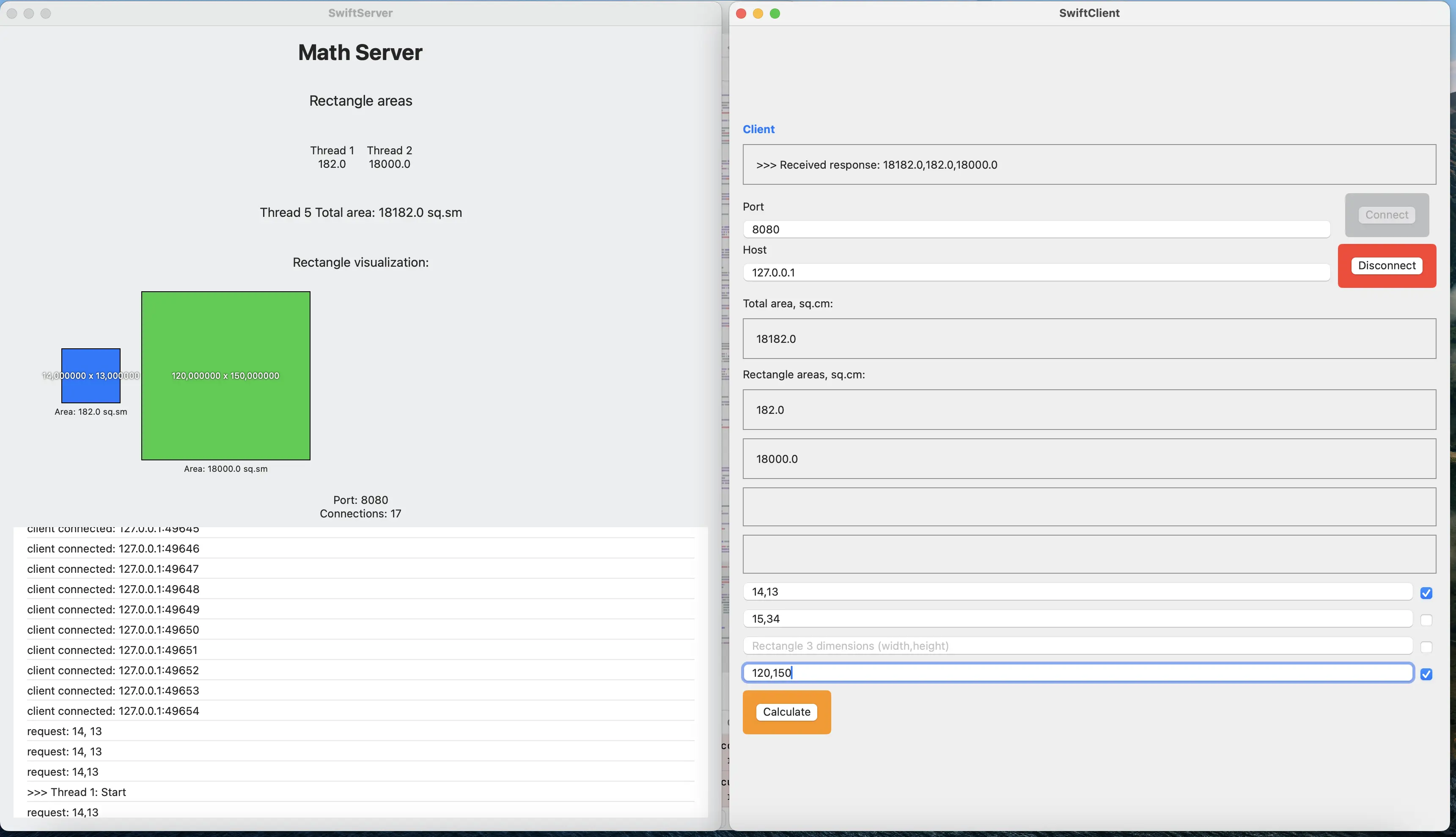 Swift TCP client–server screenshot